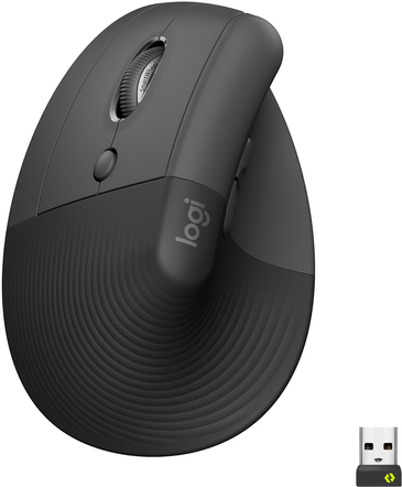 Logitech Lift Vertical Ergonomic Mouse - Left-Handed - Optical - Wireless - Bluetooth, 2.4 GHz - Graphite (910-006474)