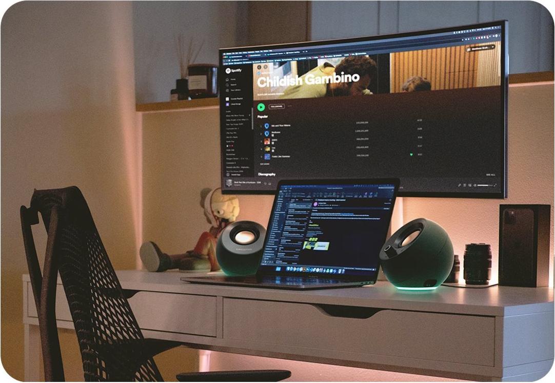 Creative Labs Pebble Pro Speakers, 2.0 Channel, Wireless, Bluetooth, 30 Watts Total, for PC 51MF1710AA000