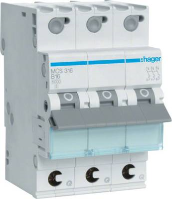 Hager MCS316 Circuit Breaker - 3-Phase - 16 A - 230/400 V