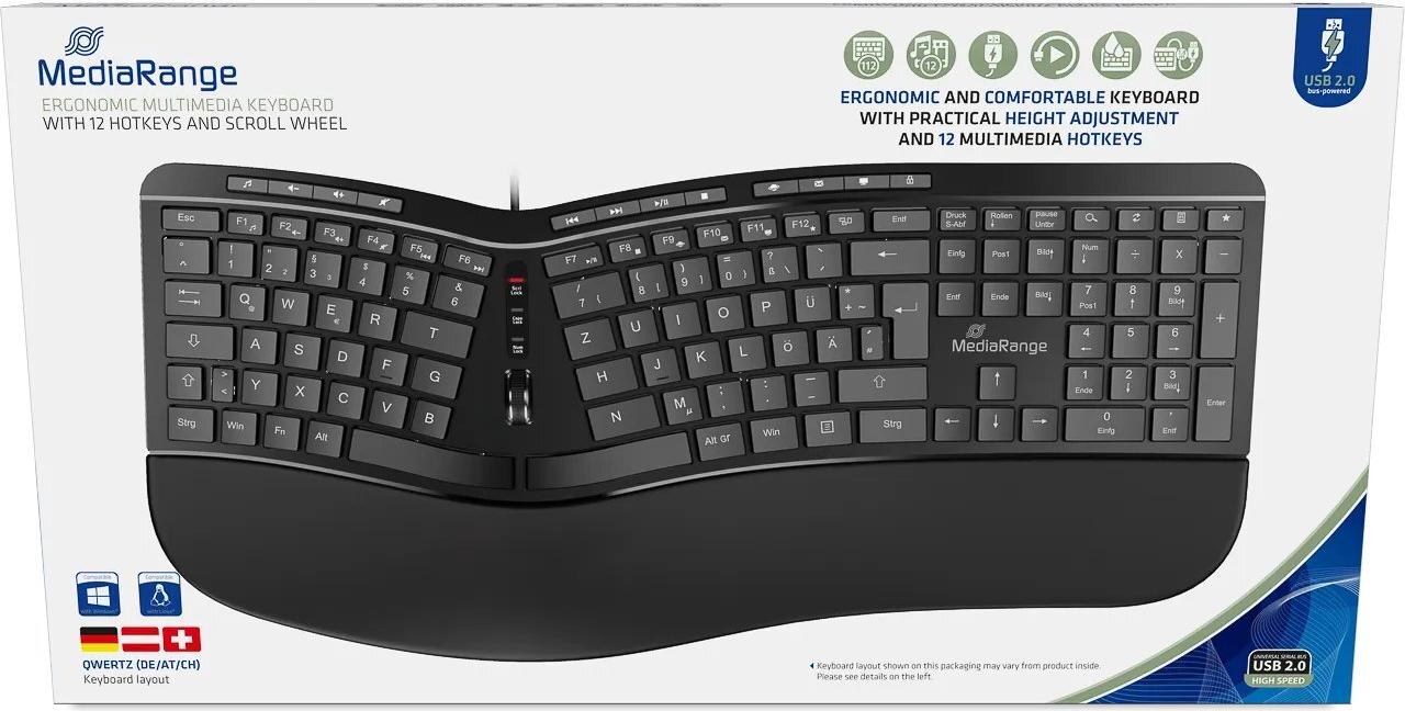 MediaRange Ergonomic Multimedia Keyboard - 124 Keys - Black (MROS120)