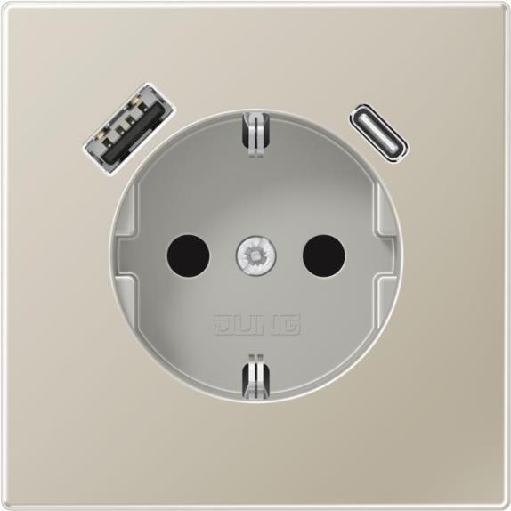 Jung ES1520-15CA SCHUKO Socket with USB Type AC - Stainless Steel