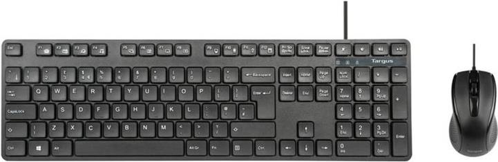 Targus Keyboard and Mouse Set Full Size Antimicrobial USB QWERTY Spanish Black AKM622ES