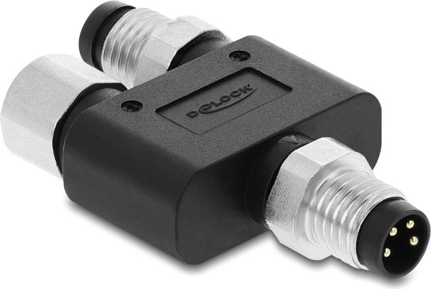 Delock M8 Y-Splitter A-coded 4 Pin 1x Plug to 1x Plug and 1x Socket 60858