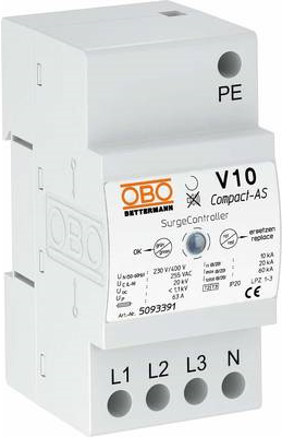 OBO Bettermann V10 Compact-AS 255V Surge Protector with Acoustic Signal 5093391