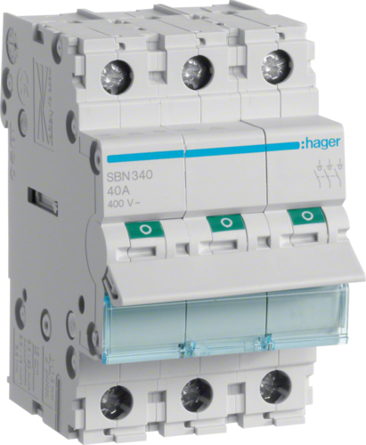 Hager SBN340 Circuit Breaker - 40A, B-Type, 3 Modules, 52.5 mm Width (SBN340)