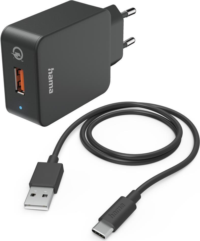 Hama Fast Charger with USB-C Cable, Qualcomm®, 19.5W, 1.5 m, Black (00201625)