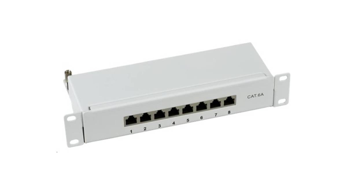 EFB-Elektronik Mini Patch Panel STP 8xRJ45 Cat.6A, 1U, Grey (37737.8) RAL7035