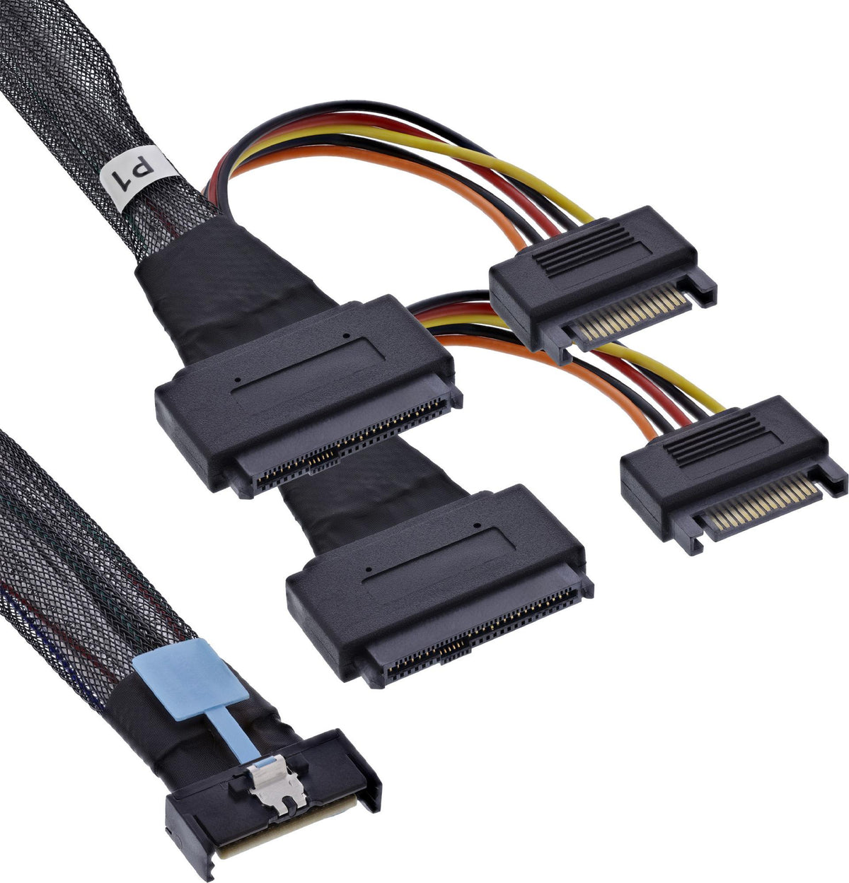 InLine® MCIO Kabel, MCIO x8 zu 2x SFF-8639 U.2, PCIe 5.0, 0,75m (27667B)