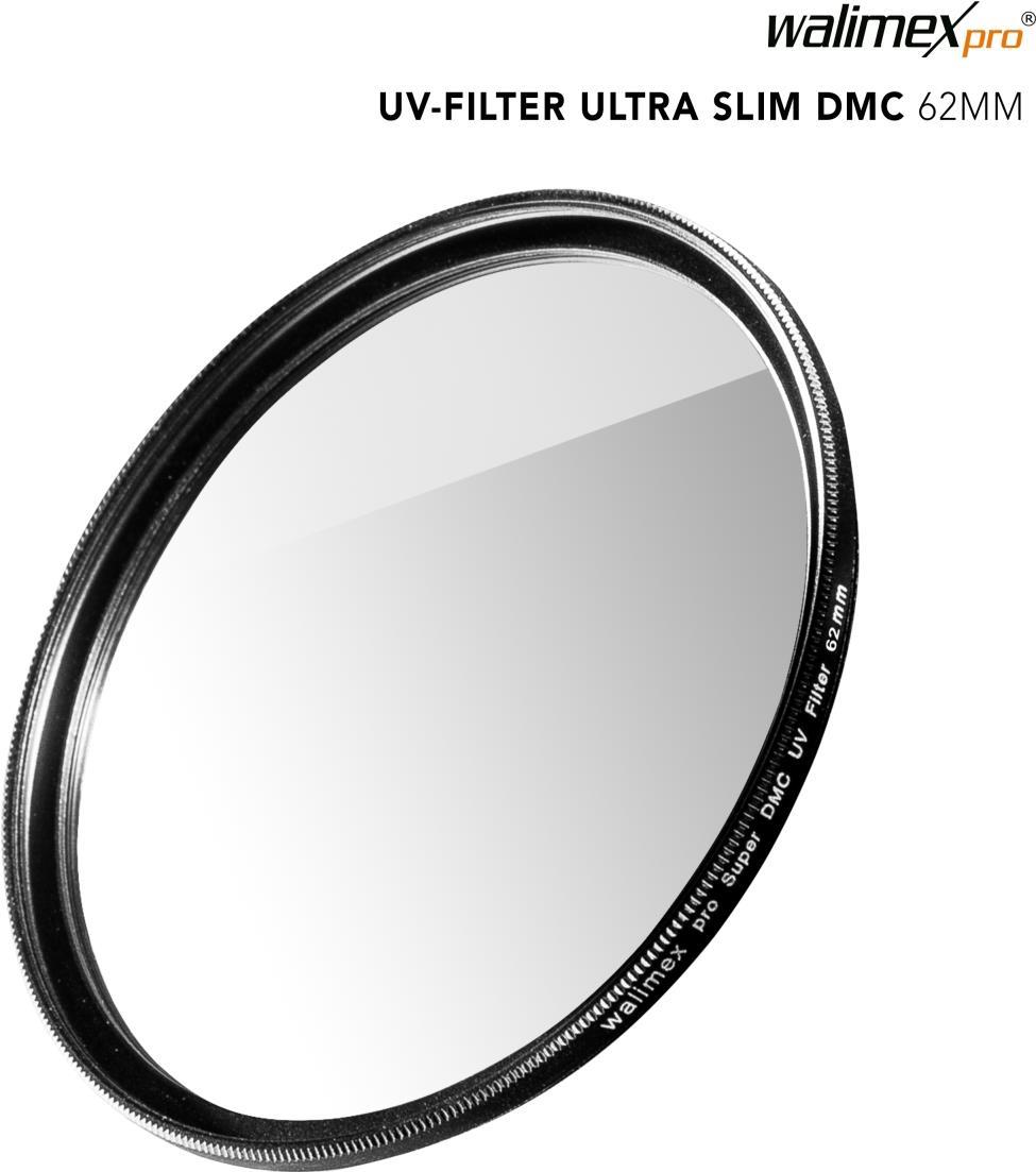 Walimex pro UV-Filter Slim Super DMC 62mm - besonders hochwertiger UV Filter Objektivfilter, Slim nur 2.5 mm,16x Super DMC Vergütung, für Objektivschutz und brilliante Farben, mit Box (1022963)