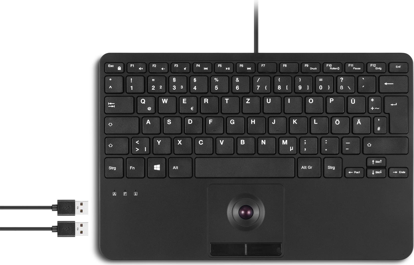 Perixx PERIBOARD-526 H DE Wired Mini USB Keyboard with Trackball - QWERTY - USB 2.0 (PERIBOARD-526 H DE)