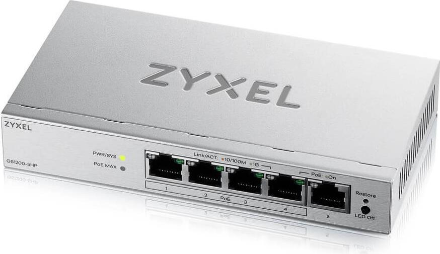 ZyXEL 5-Port Gigabit PoE+ Smart Managed Switch, 4x PoE+, 68 Watt GS1200-5HPV3-EU0101F