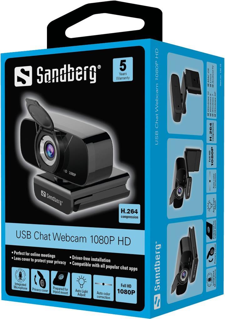 Sandberg USB Chat Webcam 1080P HD 2 MP USB 2.0 (134-15) USB2.0