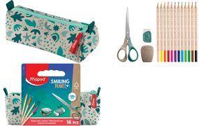 Maped Smiling Planet Pencil Case, Cream/Green, Triangular Shape, 100% Recycled Fabric, Model 899804FM