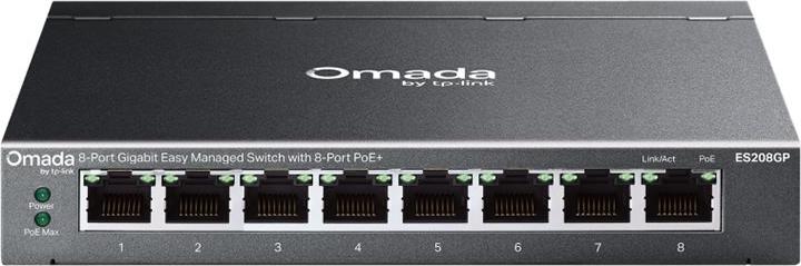 TP-Link Switch easy managed 8 Port  8x 1 GbE  PoE Budget 64 Watt  8x PoE at  Lüfterlos, Omada  ES208GP (ES208GP(UN))