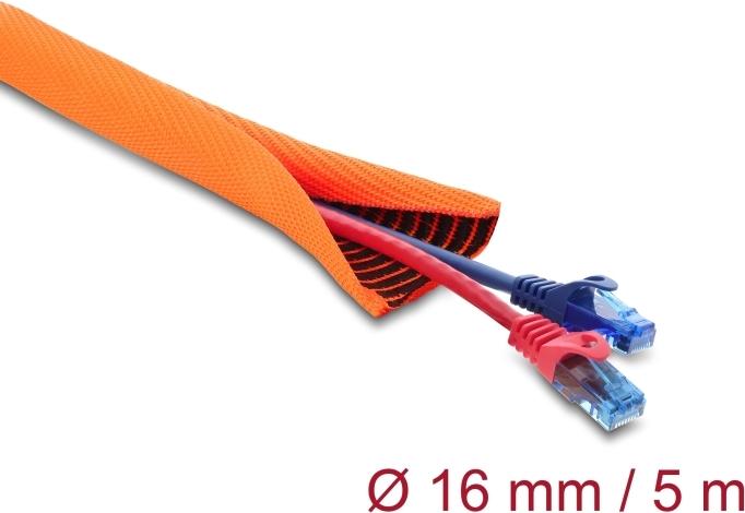 Delock Cable Protection Sleeve with Wear Indicator, Self-Closing, Double-Layered, 5 m x 16 mm, Orange (19027)