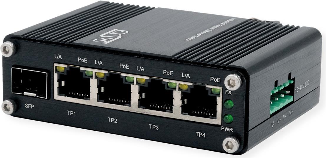 EXSYS GmbH Mini 5-Port Ethernet PoE+ Switch - 4*10/100/1000Tx + 1*100/1000Fx SFP (EX-62020POE-SFP)