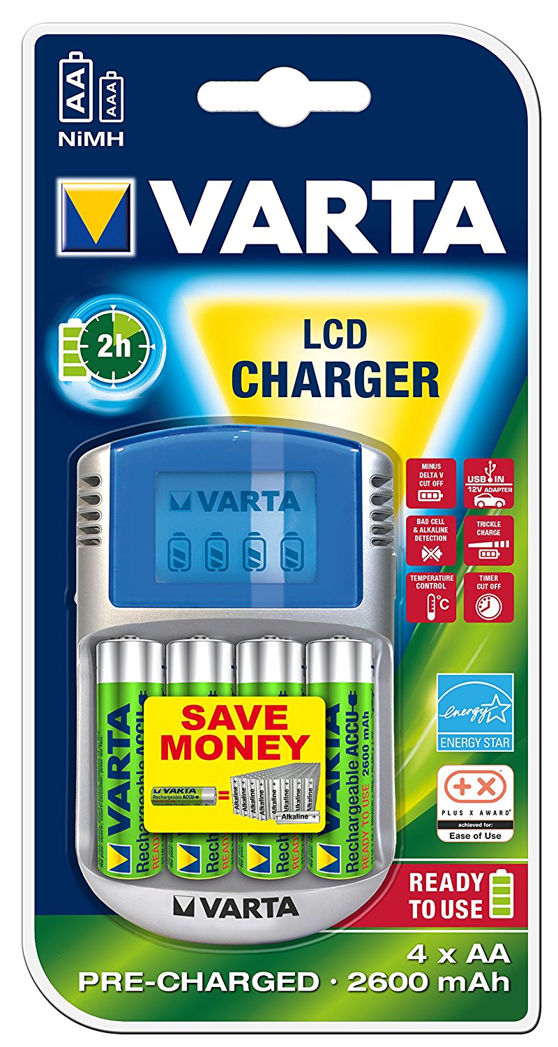 Varta LCD Charger with 4x AA 2600mAh +12V +USB