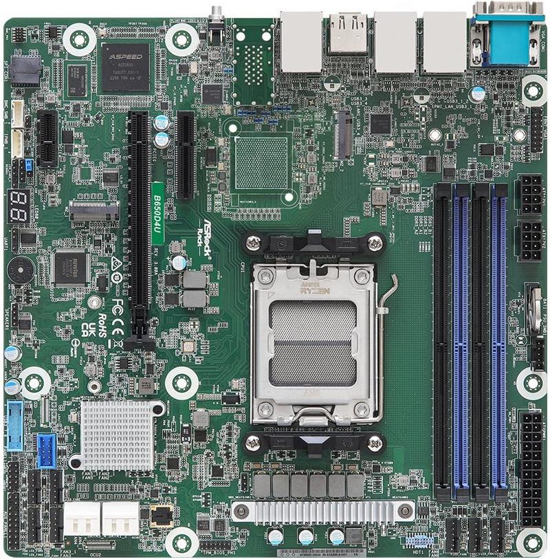 ASRock Rack B650D4U - Motherboard - micro ATX - Socket AM5 - AMD B650E Chipset - USB 3.2 Gen 1 - Gigabit LAN