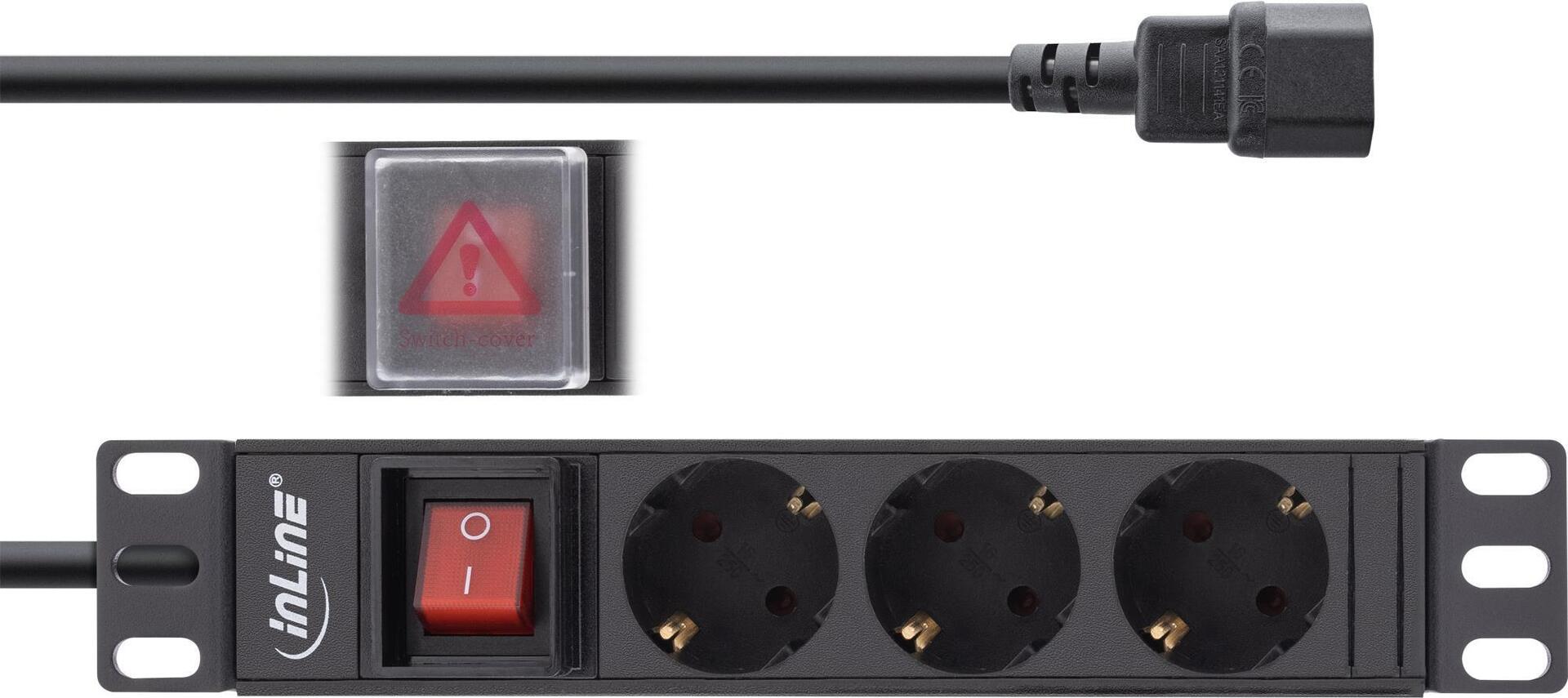 InLine Power Strip 25.40 cm (10") - 3-Way Safety Contact - C14 Connection with Switch (16421K)