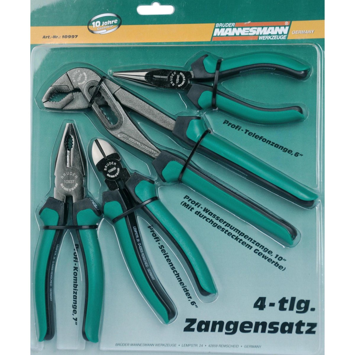 BRÜDER MANNESMANN Professional Pliers Set 4-Piece - 180 mm Combination, 160 mm Telephone Pliers - 10997