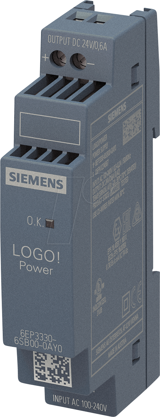Siemens LOGO POWER DIN Rail Power Supply 24V DC 600mA (6EP3330-6SB00-0AY0)