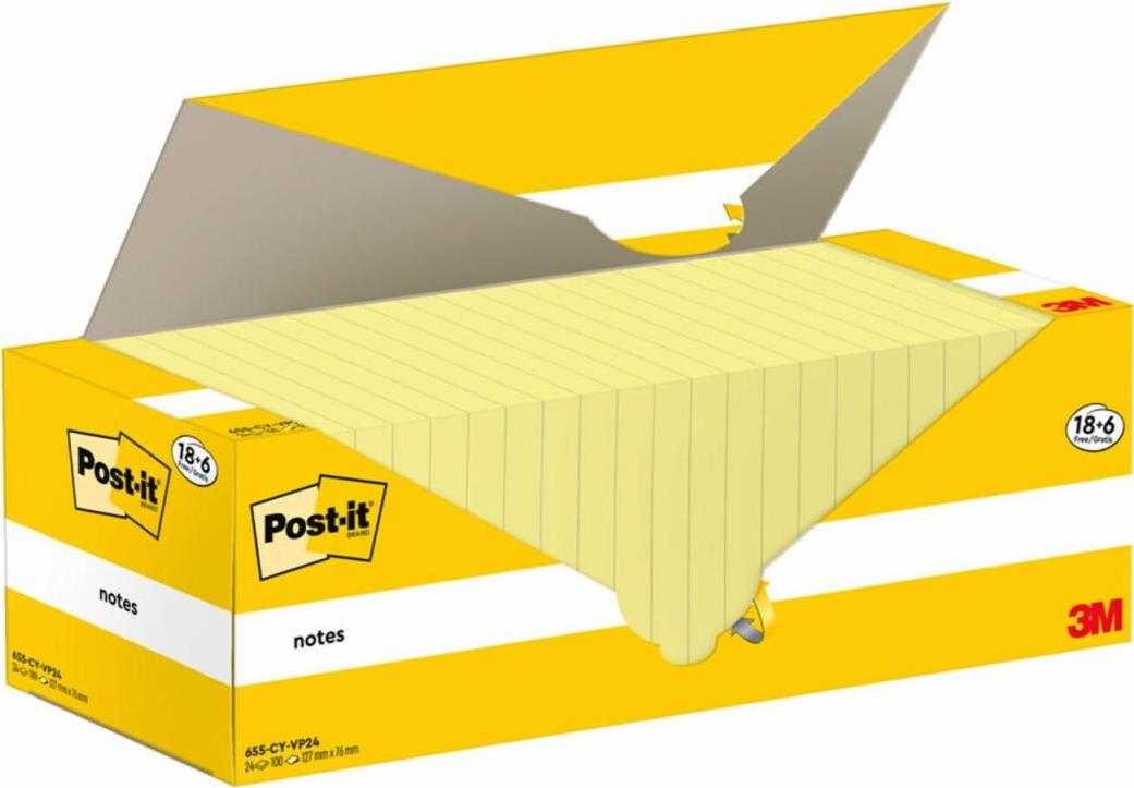 Post-It 3M  - Haftnotizen - gelb Klebezettel Rechteck 100 Blätter (655-CY-VP24)