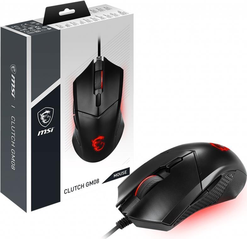 MSI Clutch GM08 - Maus - rechts- und linkshändig - optisch - 6 Tasten - kabelgebunden - USB - Schwarz (S12-0401800-CLA)