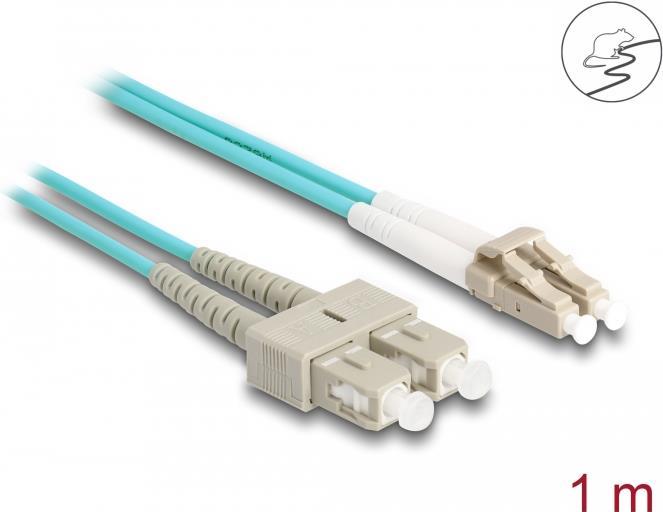 Delock - Netzwerkkabel - LC Multi-Mode (M) zu SC multi-mode (M) - 1 m - 3 mm - Glasfaser - Duplex - 50/125 Mikrometer - OM3 - halogenfrei - Aquamarin