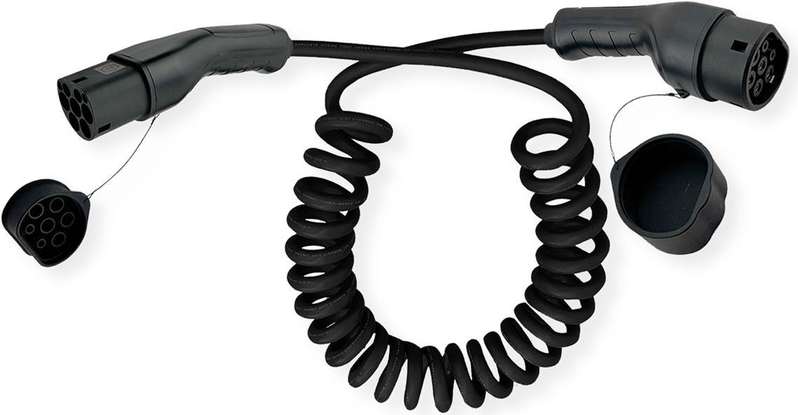ROLINE EV Charging Cable - Type 2 Three-Phase - 32A 22kW - Spiral Cable 3 m - Model 19.08.0053 Typ2 3-phasig 480VAC 3P+N+E