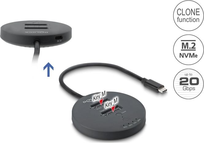 Delock USB 20 Gbps M.2 Docking Station for 2 x M.2 NVMe PCIe SSD with Cloning Function (64364)