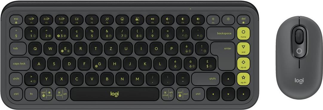 Logitech POP Icon Combo Wireless Keyboard and Mouse Set - Bluetooth LE - QWERTZ - Switzerland - Graphite, Green (920-013275)