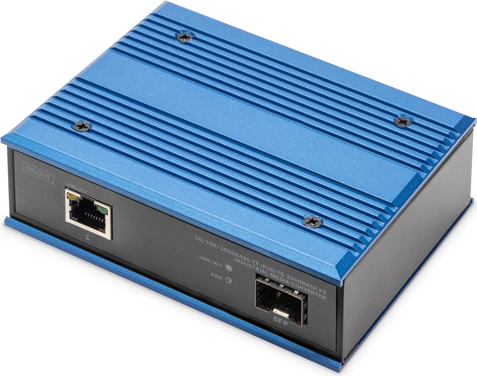 Digitus 10/100/1000Base-TX (PoE) to 1000Base-FX Industrial Media Converter - 1000 Mbit/s - 10Base-T - 1000Base-T - 100Base-TX - 1000Base-TX - 100Base-T - 1000Base-FX - IEEE 802.3ab - IEEE 802.3i - IEEE 802.3u - IEEE 802.3x - IEEE 802.3z - G