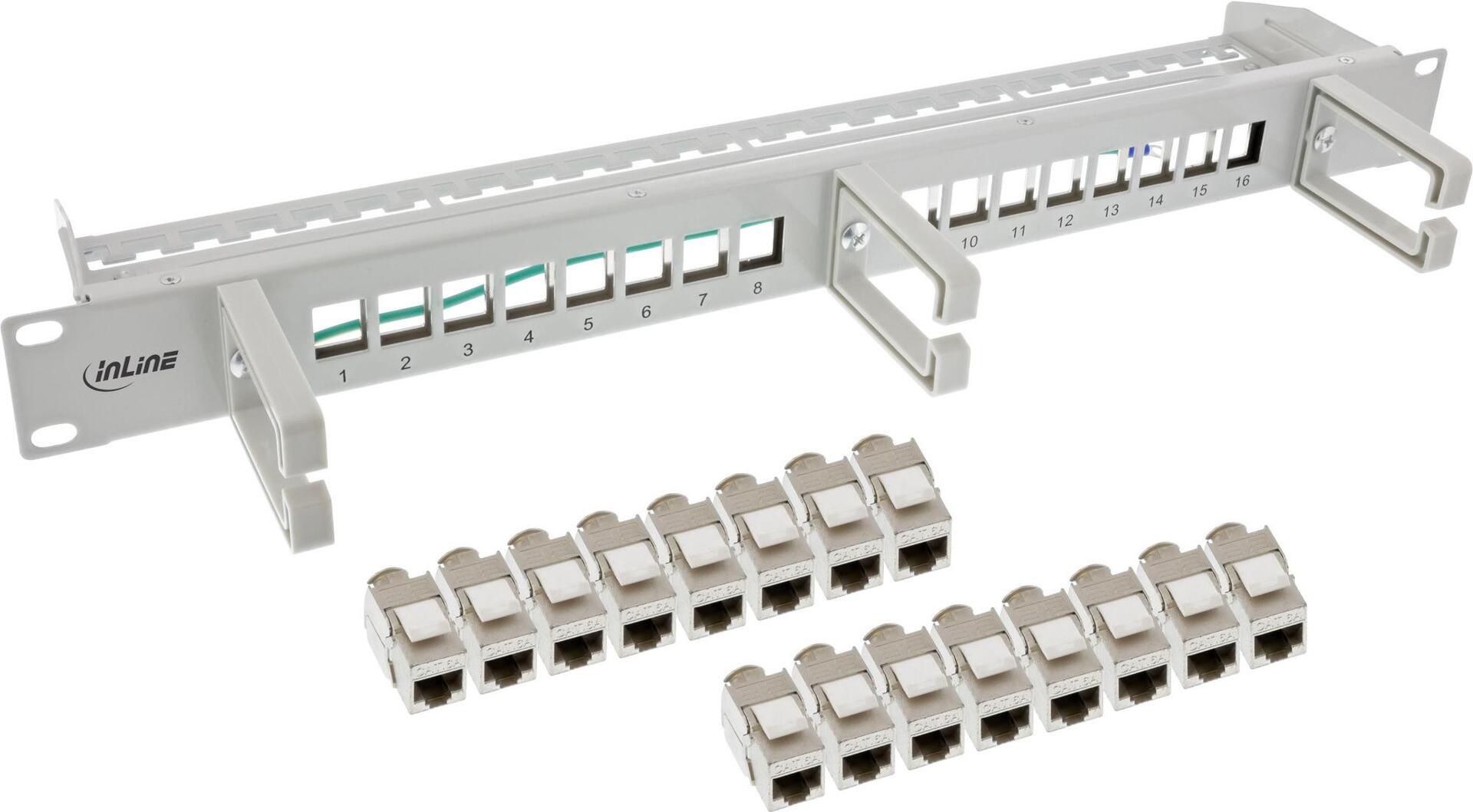InLine Patch Panel Cat.6A 16-port - 3 Brackets - 16 Keystones - 19" - 1U - Grey (76822C)