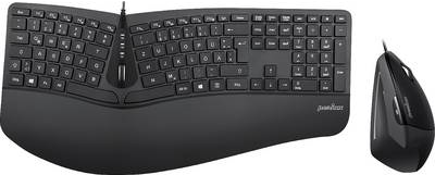Perixx PERIDUO-505B Keyboard and Mouse Set, USB, Ergonomic, Black, German Layout (PERIDUO-505B)