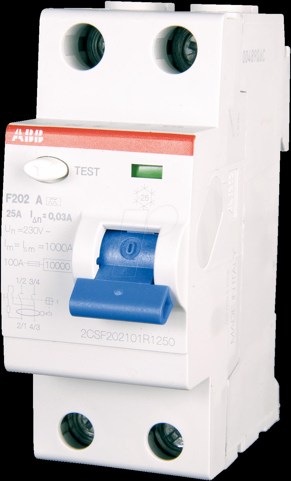 ABB Residual Current Circuit Breaker FI 25 A 30 mA 1 + N - F202 A-25/0.03