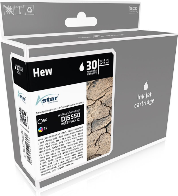 Astar Ink Cartridge 2-Pack - Black, Cyan, Magenta, Yellow - Compatible with HP Printers - AS42056 1xC6656A+1xC6657A