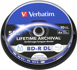 Verbatim M-Disc 10 x BD-R DL 50GB 6x Inkjet-printable Surface Spindle (43847)