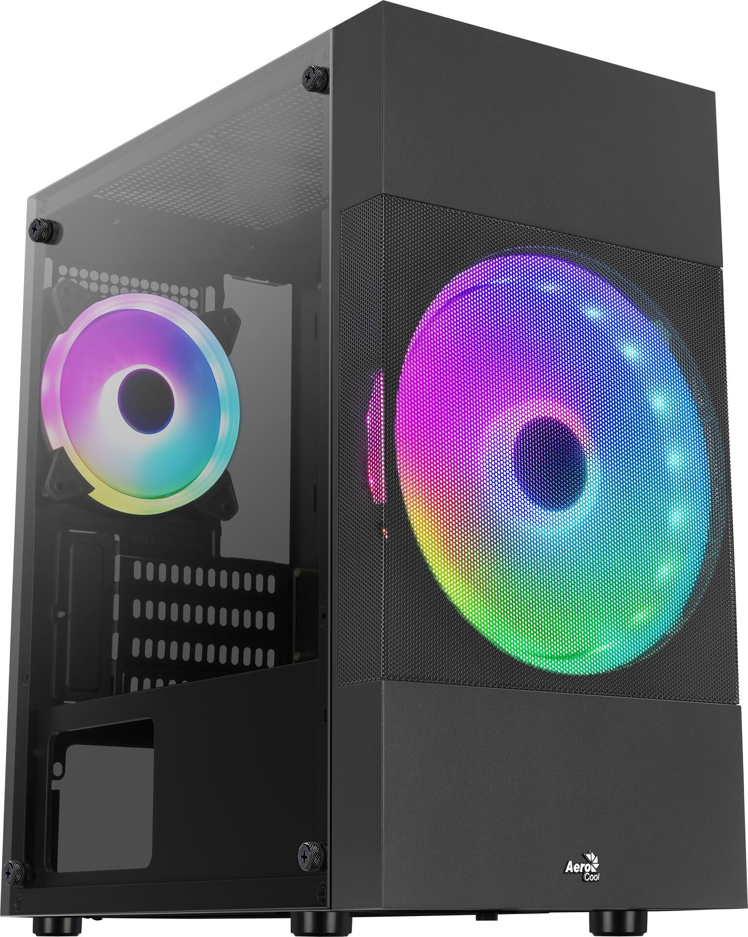 AeroCool Atomic Lite Mini Tower Case - Micro ATX - Tempered Glass Side Panel - Black - USB/Audio (ACCS-PV33023.11)