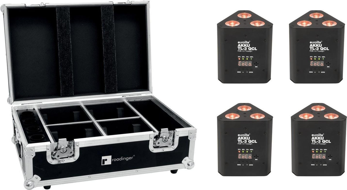 Eurolite 4-Piece AKKU TL-3 QCL RGB+UV Truss Light Set with Case 4-teilige
