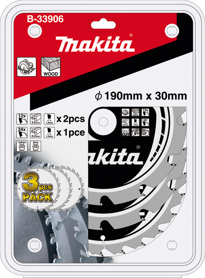 Makita MAKFORCE - Circular Saw Blade Set - 3 Pieces - 190 mm - 24 Teeth (B-33906)