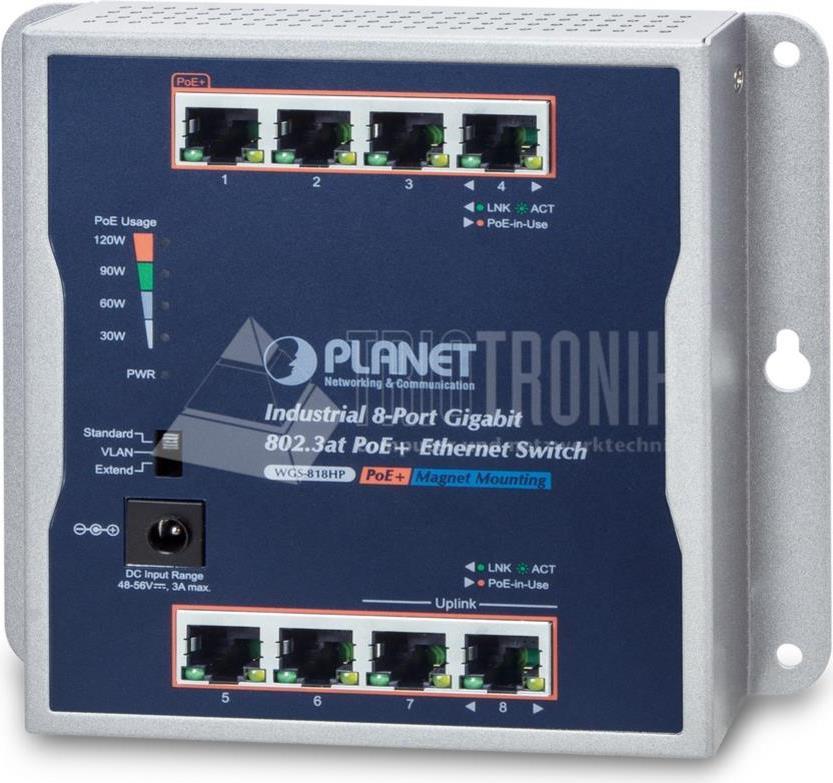 PLANET IP30 Industrial 8-Port Gigabit Ethernet Switch -20 to 60 °C - WGS-818HP