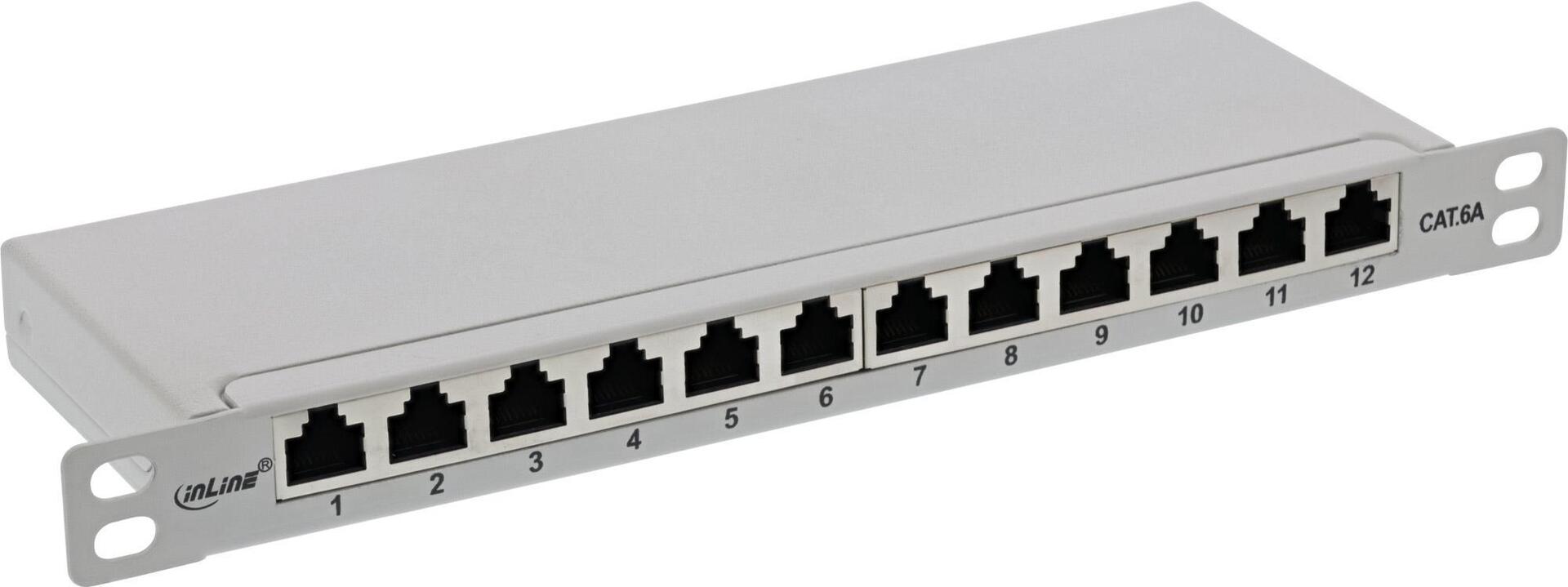 InLine Patch Panel Cat.6A - 12-Port - 10" - Light Grey - RAL7035 - 76819I 0.5U