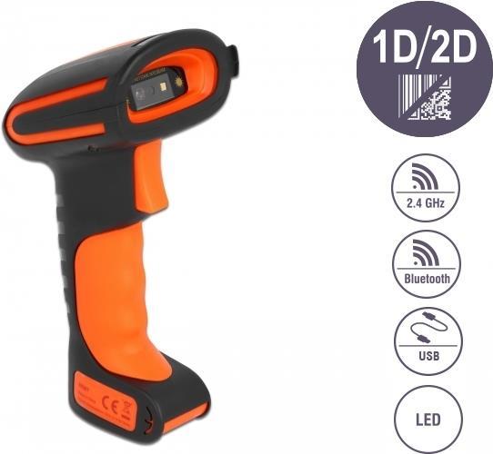 Delock - Barcode Scanner - Portable - 120 Scans/Sec - Decoded - USB, RF (2.4 GHz), Bluetooth 4.1 (90507)