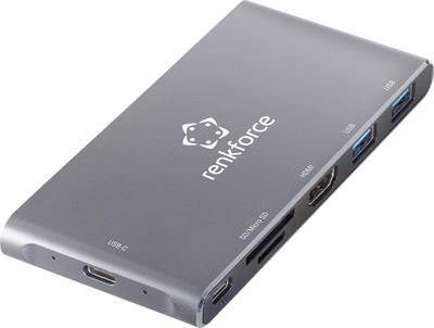 Renkforce RF-PCR-550 External Memory Card Reader USB 3.2 Gen 1 HDMI USB-C Grey Aluminium (RF-4599772)