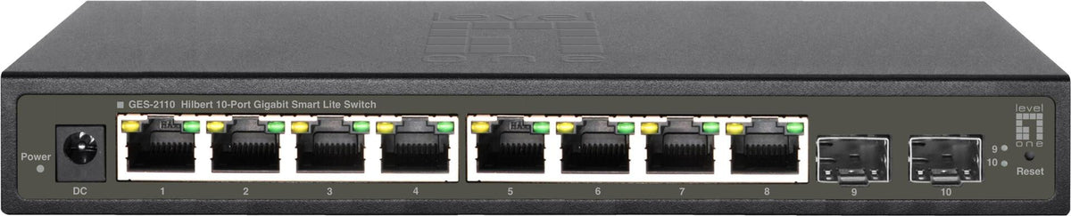 LevelOne Hilbert 10-Port Gigabit Smart Lite Switch, 8 x Gigabit RJ45, 2 x Gigabit SFP, Model GES-2110
