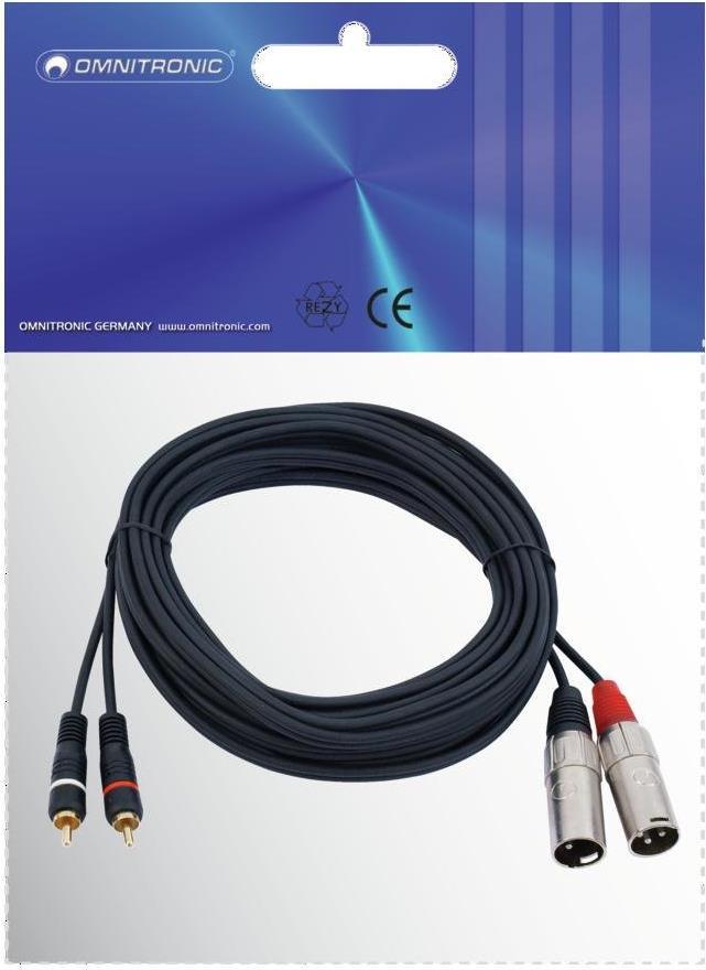 Omnitronic Audio Cable 6 m 2 x XLR 2 x RCA Black 3022522E 3-pin