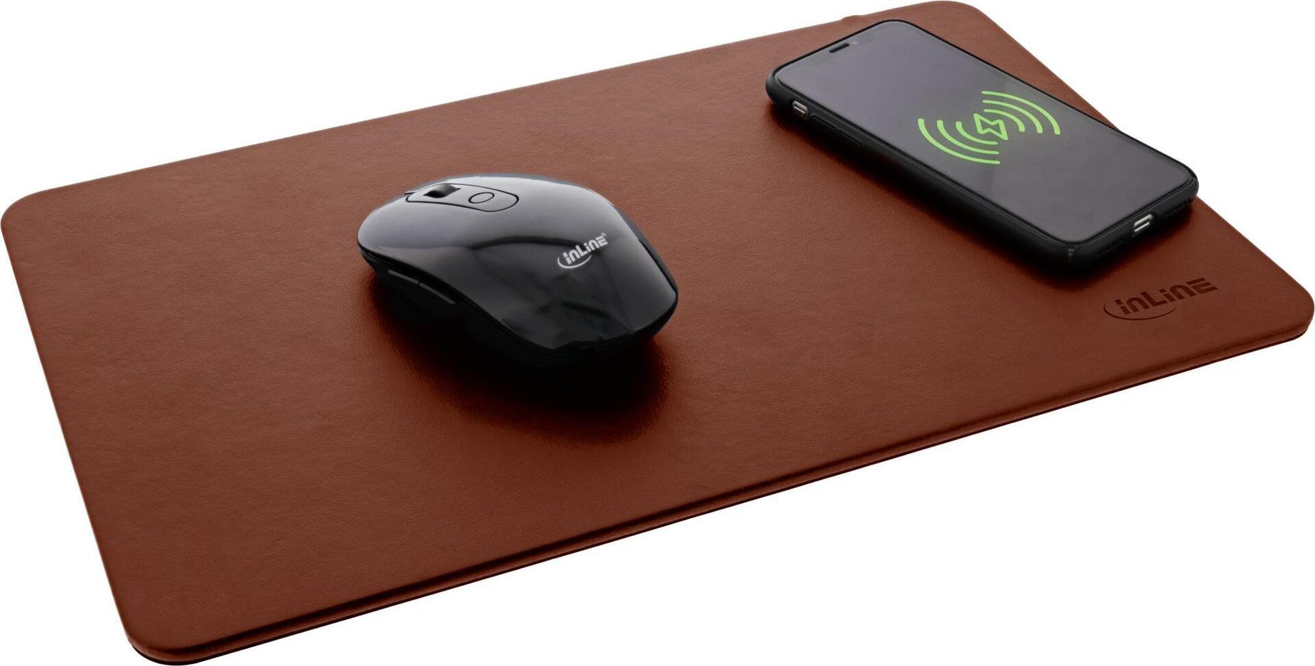 InLine Wireless Charging Mouse Pad, 370x225x7mm, Brown (55946)