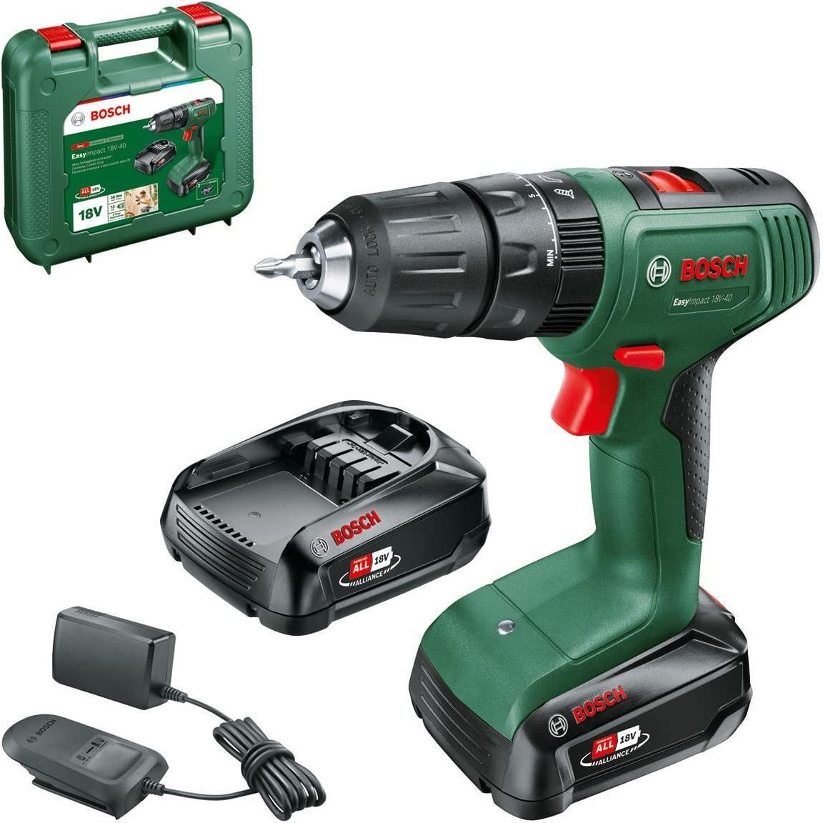Bosch EasyImpact 18V-40 - Cordless Rotary Hammer/Driver - 2 Speeds - 13 mm Chuck - 32 Nm - 2 Batteries Included - 18 V