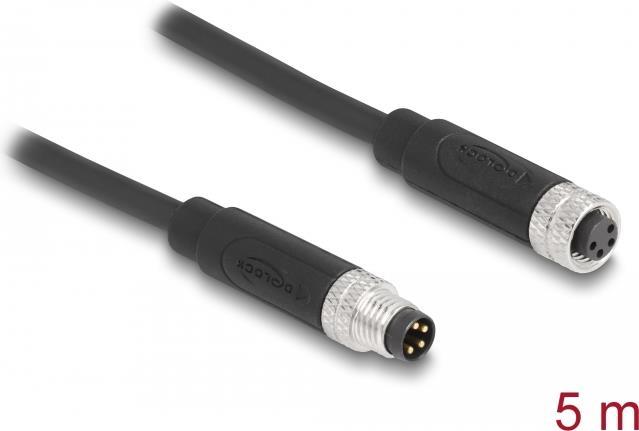 Delock Patch Cable - 4-pin M8 (M) to 4-pin M8 (W) - 5 m - STP - IP67 - Black