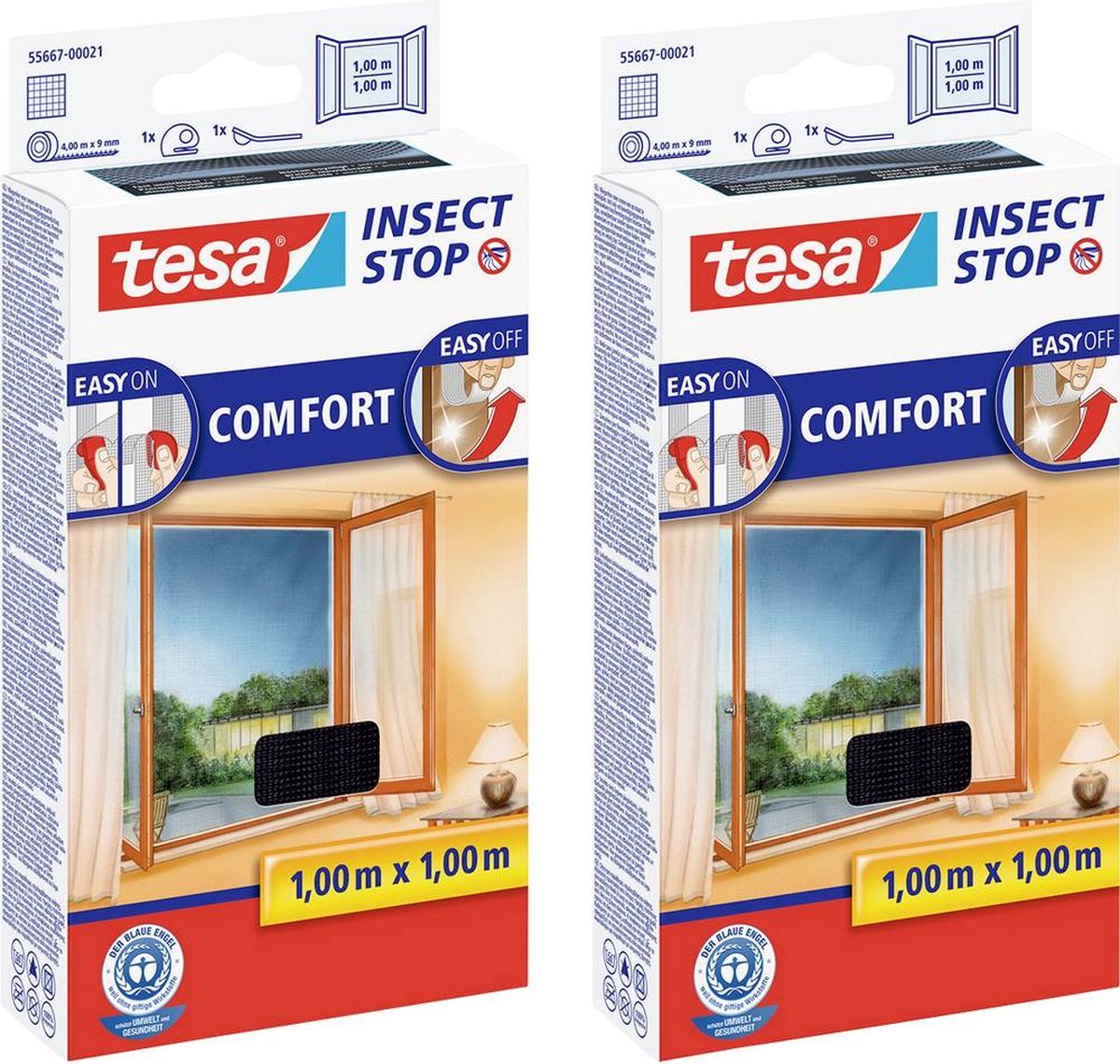 tesa COMFORT 55667 Fly Screen 1000 mm x 1000 mm - Anthracite - 2 pcs.